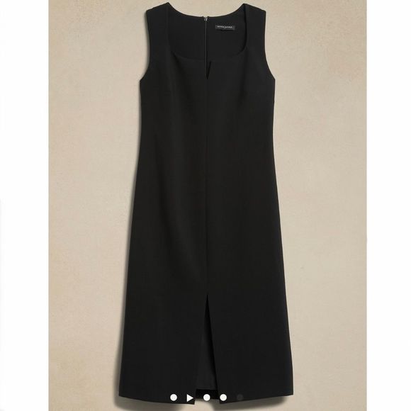 BANANA REPUBLIC Split-Neck Sheath Midi Dress, Black, Size 4 - Picture 4 of 8